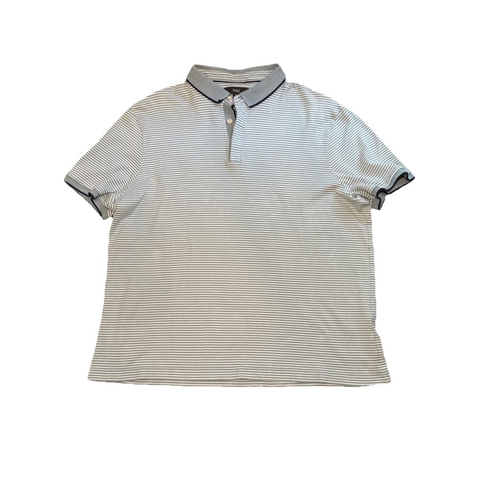 M & S Collared Polo Shirt Gray‎ Green And Navy Mens Size XL 100% Cotton